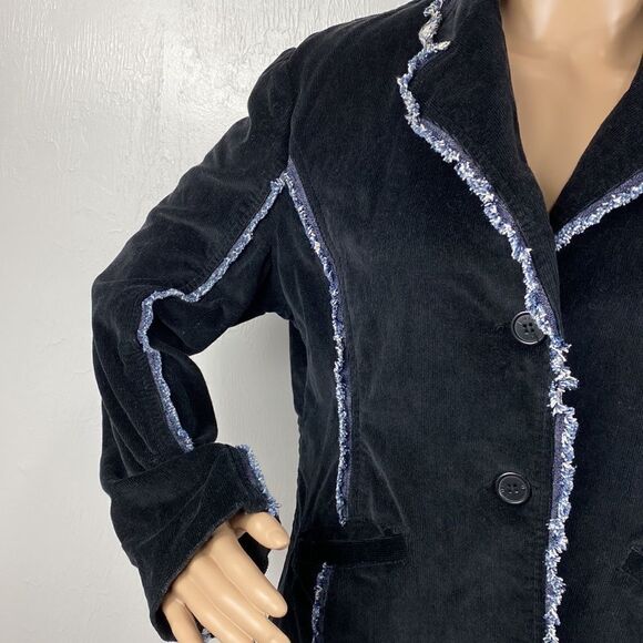 ❤️Last Chance Luii black cotton blend corduroy contrast blazer jacket size L - Picture 2 of 8